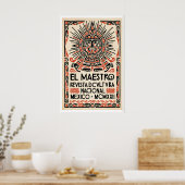 Mexican Culture Poster Stylized Aztec Face - Red (Küche)