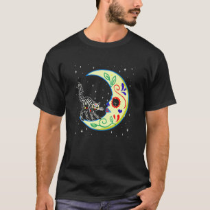 Mexican Day of The Dead Sugar Skull Moon Cat Kitte T-Shirt