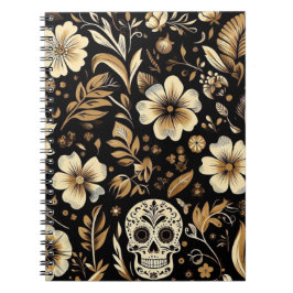Mexican Dead and Floral Black Art Poker Notizblock