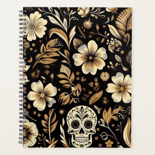Mexican Dead and Floral Black Art Poker Planer (Vorderseite)