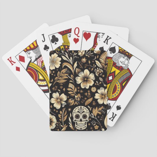 Mexican Dead and Floral Black Art Poker Spielkarten (Rückseite)