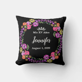 Mexican Embroidery Mis XV Recuerdo 16" Pillow Kissen