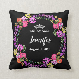 Mexican Embroidery Mis XV Recuerdo 16" Pillow Kissen