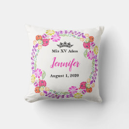 Mexican Embroidery Mis XV Recuerdo 16" Pillow Kissen