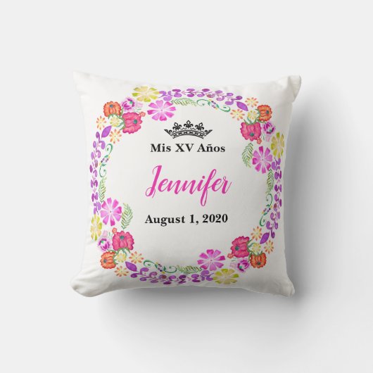 Mexican Embroidery Mis XV Recuerdo 16" Pillow Kissen (Vorderseite)