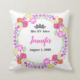 Mexican Embroidery Mis XV Recuerdo 16" Pillow Kissen