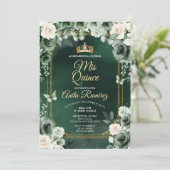 Mexican Emerald Green & Ivory White Quinceañera Einladung (Stehend Vorderseite)