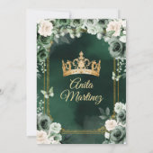 Mexican Emerald Green & Ivory White Quinceañera Einladung (Rückseite)