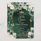 Mexican Emerald Green & Ivory White Quinceañera Einladung (Vorne/Hinten)