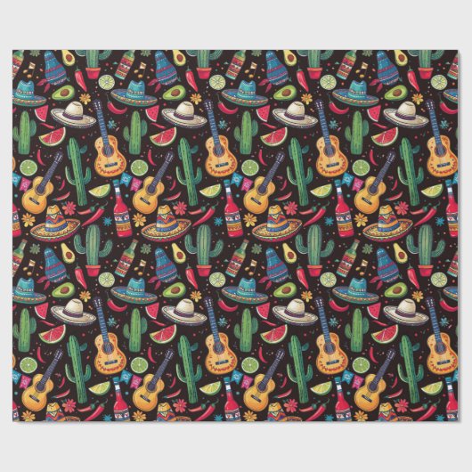 Mexican Fiesta Any Occasion Pattern Black ID1114 Geschenkpapier (Flach)