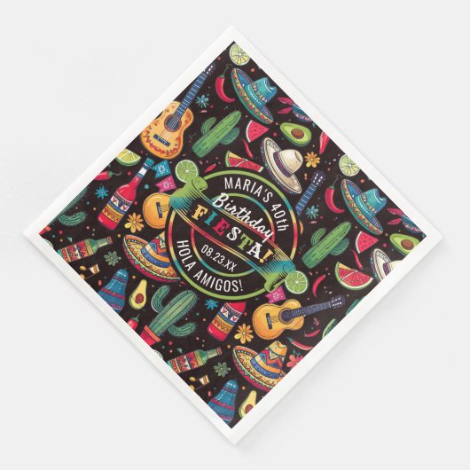 Mexican Fiesta Any Occasion Pattern Black ID1114 Serviette (Ecke)