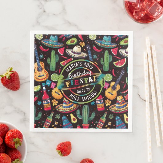 Mexican Fiesta Any Occasion Pattern Black ID1114 Serviette (Beispiel)