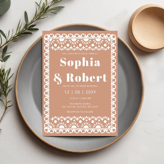 Mexican Fiesta Barro Papel Picado Boho Wedding Einladung