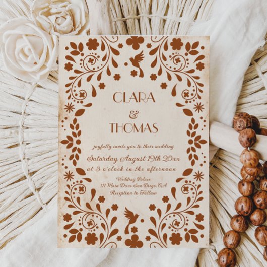 Mexican Fiesta Beige Terracotta Wedding Invitation Einladung