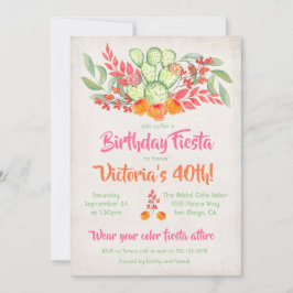 Mexican Fiesta Birthday Party Watercolor Cactus Einladung