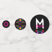 Mexican Fiesta Black Pink Floral Monogram Name Konfetti (Vorderseiten)
