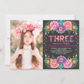 Mexican Fiesta Blume 3rd Girls Birthday Foto Einladung (Vorderseite)