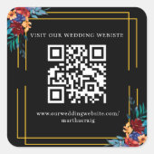 Mexican Fiesta Blume Hochzeit QR Code Black Quadratischer Aufkleber (Vorderseite)