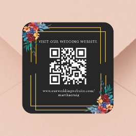 Mexican Fiesta Blume Hochzeit QR Code Black Quadratischer Aufkleber