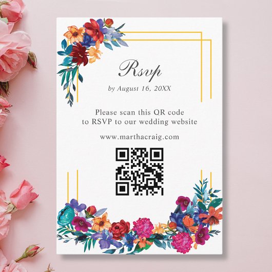 Mexican Fiesta Blume Wedding QR Code RSVP Card Begleitkarte