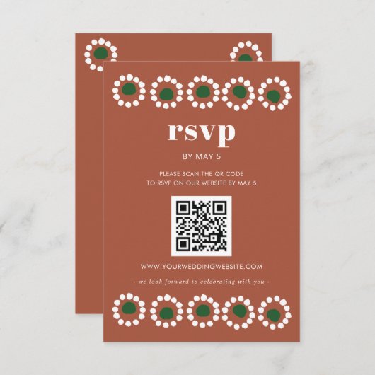 Mexican Fiesta Boho Barro Wedding QR Code RSVP Karte (Vorne/Hinten)