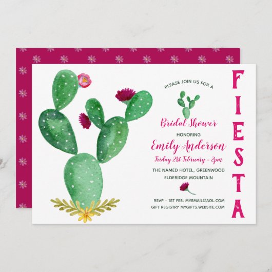 Mexican Fiesta Brautparty Cacti Pink Einladung (Vorne/Hinten)