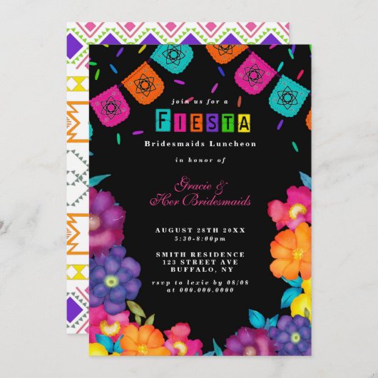 Mexican Fiesta Bridesmaids Luncheon Einladung (Vorne/Hinten)