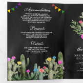 Mexican Fiesta Cactus Floral Black Wedding Dreifach Gefaltete Einladung (Innen Erste Seite)