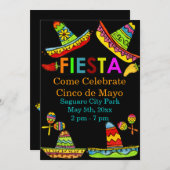 Mexican Fiesta Cinco de Mayo Einladungen Schwarz (Vorne/Hinten)