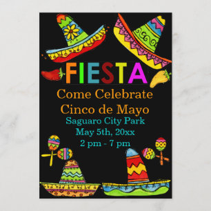 Mexican Fiesta Cinco de Mayo Einladungen Schwarz