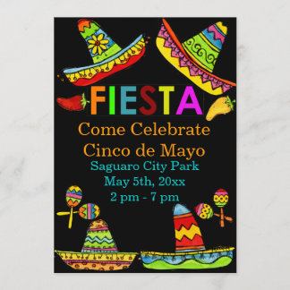 Mexican Fiesta Cinco de Mayo Einladungen Schwarz