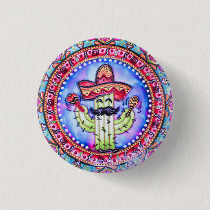 Mexican Fiesta Cinco de Mayo Sombrero Hat Blue Red Button