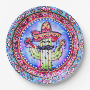 Mexican Fiesta Cinco de Mayo Sombrero Hat Blue Red Pappteller