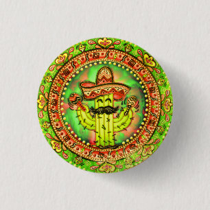 Mexican Fiesta Cinco de Mayo Sombrero Hat Green Button