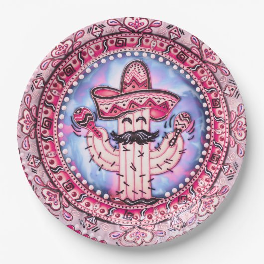 Mexican Fiesta Cinco de Mayo Sombrero Pink Blue Pappteller (Vorderseite)