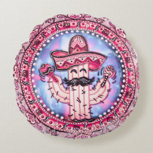 Mexican Fiesta Cinco de Mayo Sombrero Pink Blue Rundes Kissen