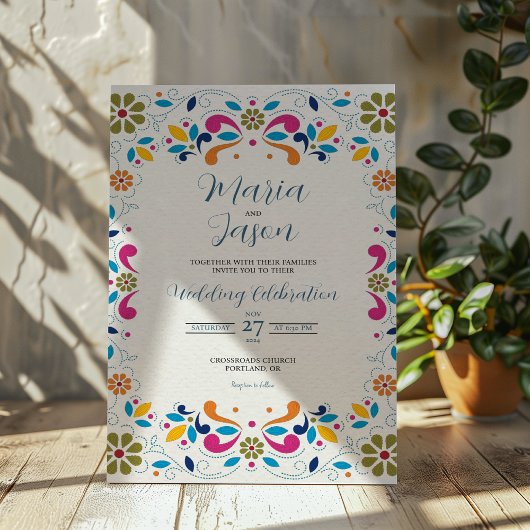Mexican Fiesta Colorful Floral Boda Wedding Einladung