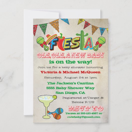 Mexican Fiesta Couples Kinderdusche Einladung (Vorderseite)