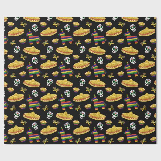 Mexican Fiesta & Día de Muertos Wrapping Paper Geschenkpapier (Flach)