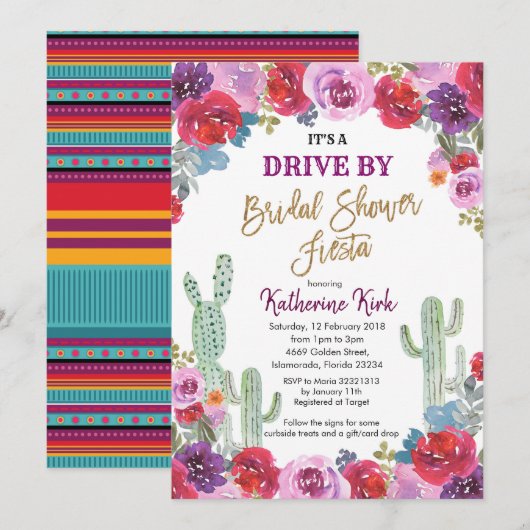 Mexican Fiesta Drive by Bridal Dusche Einladung (Vorne/Hinten)