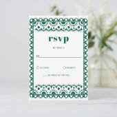 Mexican Fiesta Emerald Papel Picado Boho Wedding RSVP Karte (Stehend Vorderseite)
