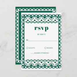 Mexican Fiesta Emerald Papel Picado Boho Wedding RSVP Karte