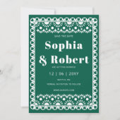 Mexican Fiesta Emerald Papel Picado Boho Wedding Save The Date (Vorderseite)