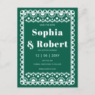 Mexican Fiesta Emerald Papel Picado Save the Date Ankündigungspostkarte