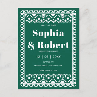 Mexican Fiesta Emerald Papel Picado Save the Date Ankündigungspostkarte