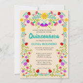 Mexican Fiesta Floral Champagne Quinceanera Einladung (Vorderseite)