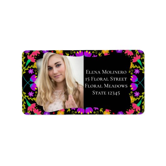 Mexican Fiesta Floral Foto und Anschrift Adressaufkleber (Vorne)