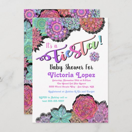Mexican Fiesta Floral Mandala Baby Shower Einladung (Vorne/Hinten)