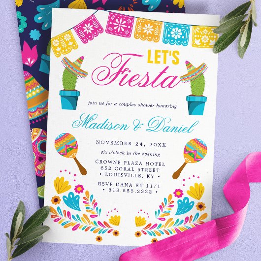 Mexican Fiesta Floral Paares Wedding Shower Einladung