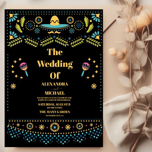 Mexican Fiesta Folkart Floral Wedding Einladung